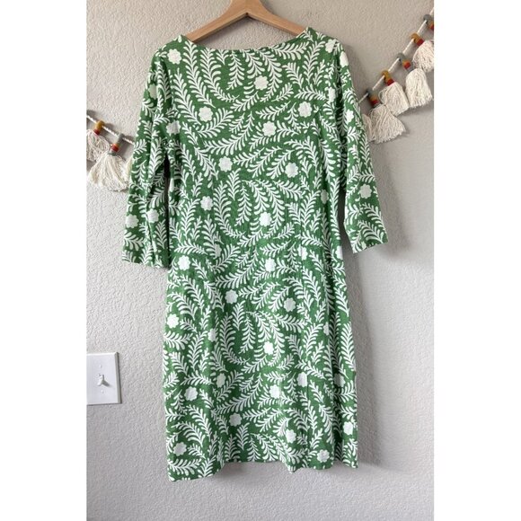 Boden Cotton Green Floral Half Sleeve Aline Midi Dress Modest Coastal Tropical 6 - Picture 2 of 8